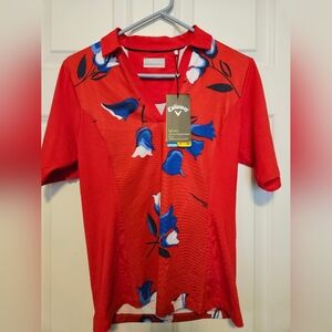 Callaway Red Floral Golf Polo Shirt
